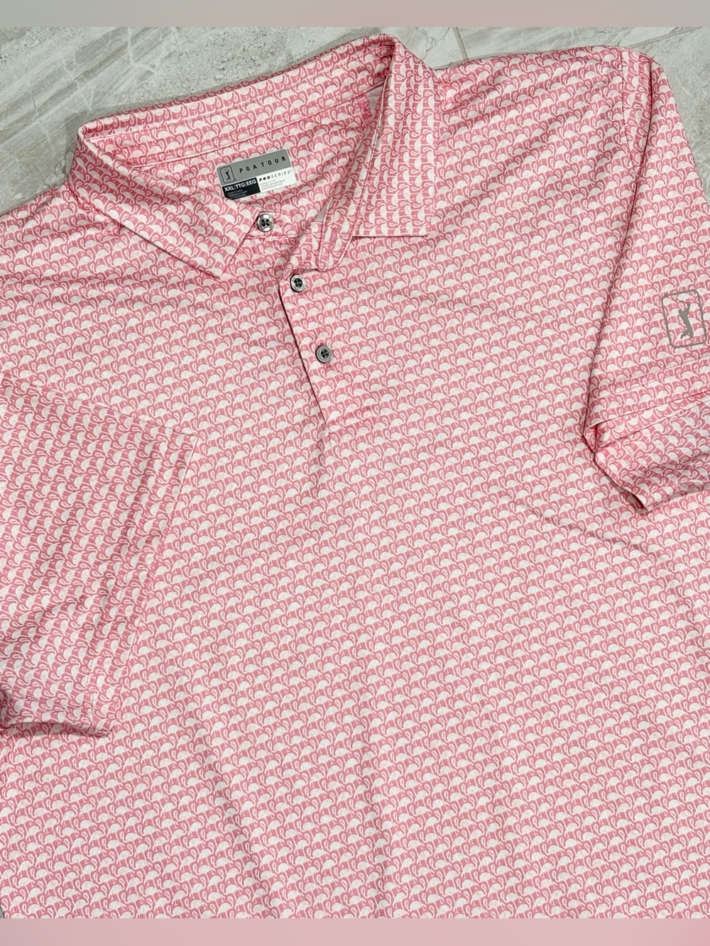 PGA Tour Men’s Pink & White Flamingo Polo Shirt